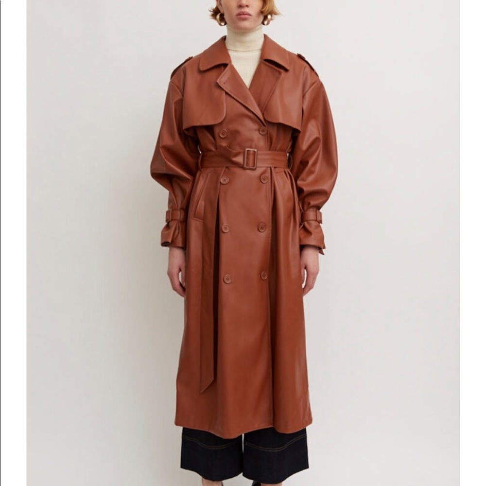 Aéryne brown faux leather abalone trench jacket